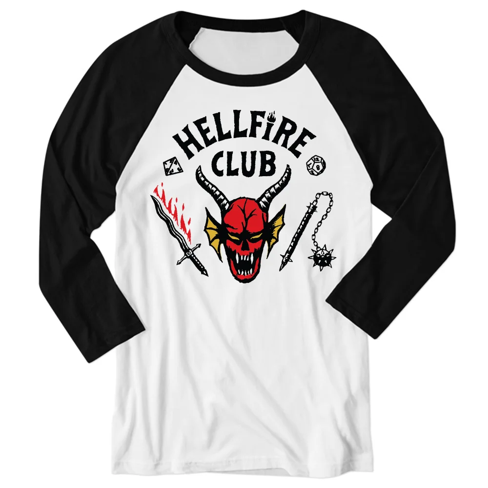Stranger Things Hellfire Club Unisex Baseball Raglan 3/4 Sleeve T-Shirt - White / Black - M Bild 1