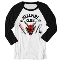 Stranger Things Hellfire Club Unisex Baseball Raglan 3/4 Sleeve T-Shirt - White / Black