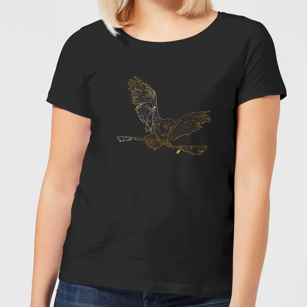 Harry Potter Hedwig Broom Gold Women's T-Shirt - Black - S Bild 1