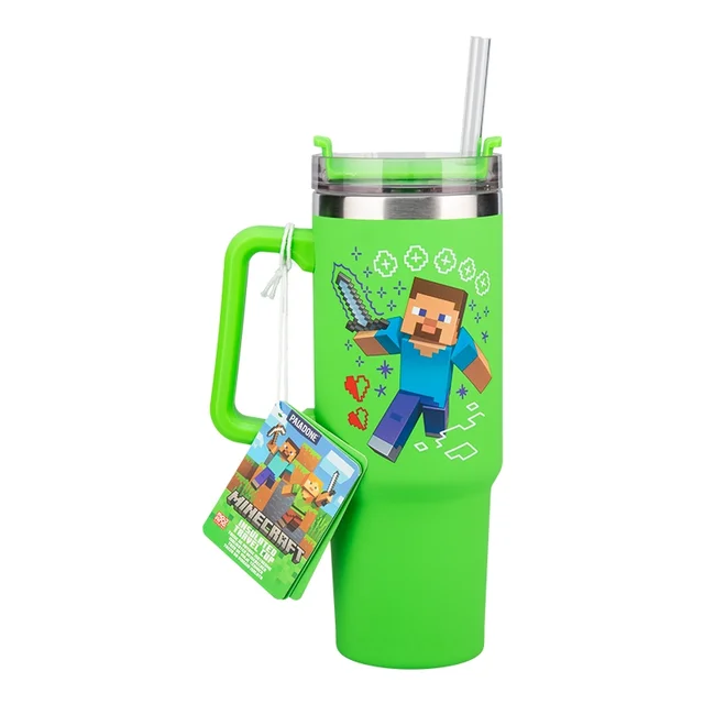 Minecraft Green 900Ml Insulated Cup And Straw